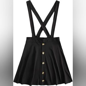 Plus size button front suspender skirt